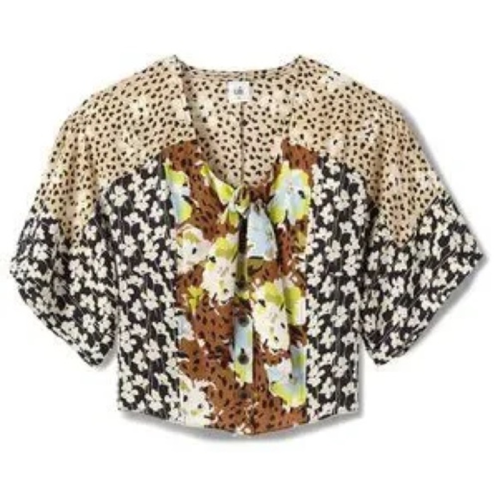 CAbi Patchwork Heart and Floral Pattern Blouse XS - image 2